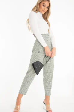 Rebellious Fashion Black Green Check Frill Detail Trousers - Bristal