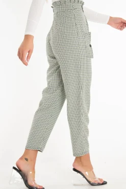 Rebellious Fashion Black Green Check Frill Detail Trousers - Bristal