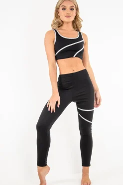 Rebellious Fashion Black Grey Crop Top Leggings Activewear Co-Ord - Kaelin