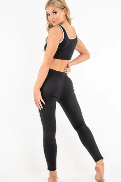 Rebellious Fashion Black Grey Crop Top Leggings Activewear Co-Ord - Kaelin