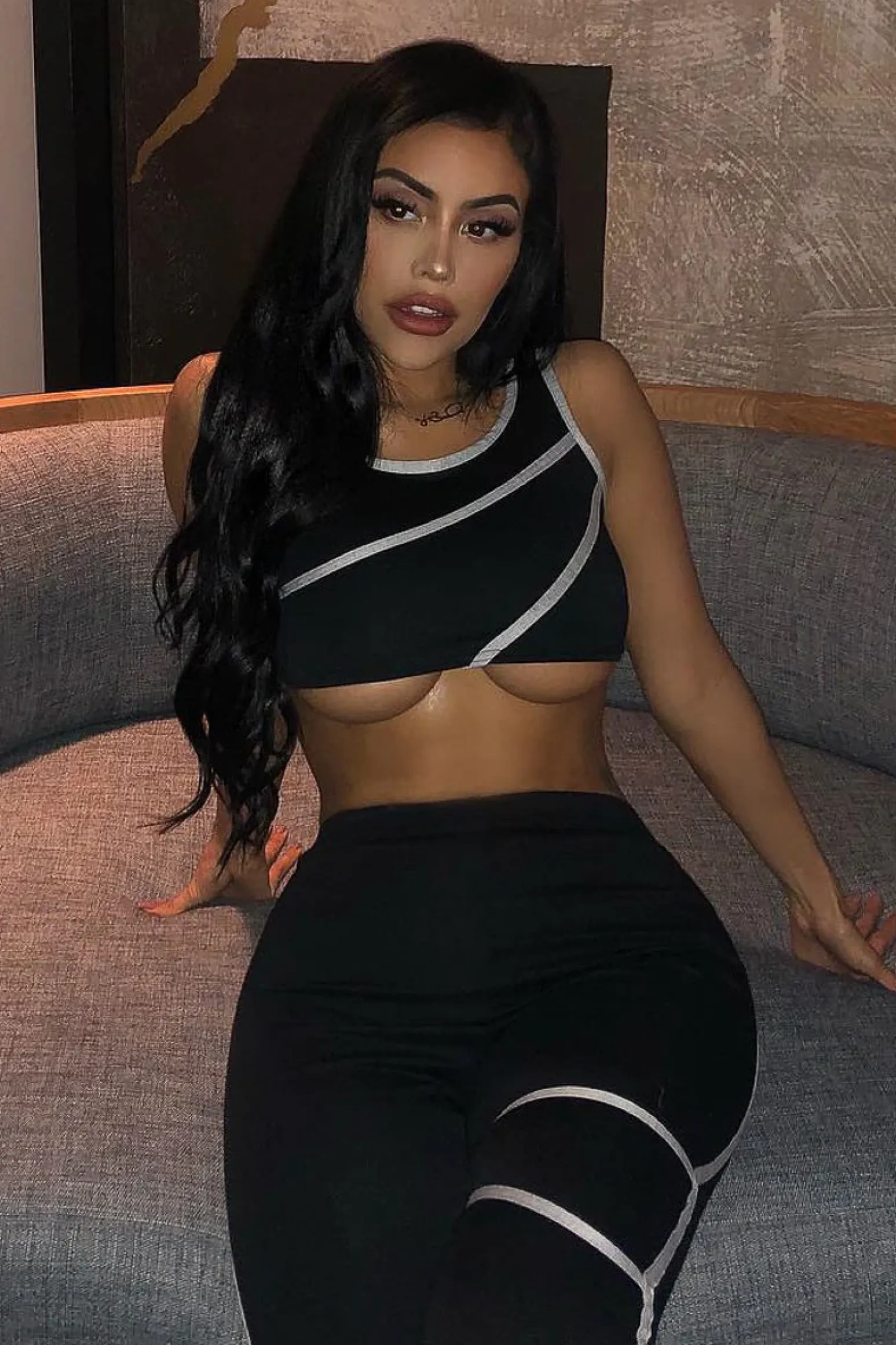 Rebellious Fashion Black Grey Crop Top Leggings Activewear Co-Ord - Kaelin