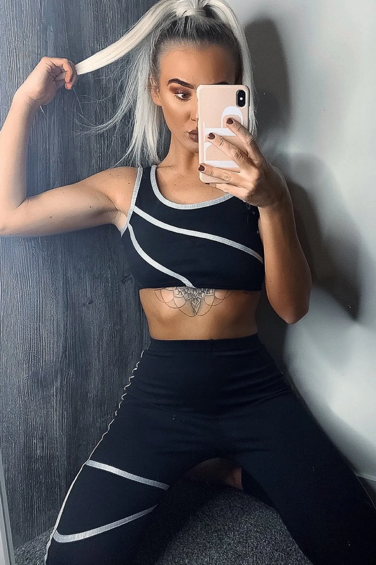 Rebellious Fashion Black Grey Crop Top Leggings Activewear Co-Ord - Kaelin