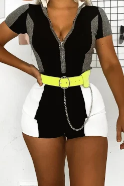 Rebellious Fashion Black Grey Knitted Zip Front Top Shorts Co-Ord - Keonna