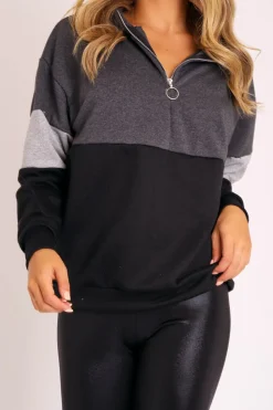 Rebellious Fashion Black Grey Stripe Zip Front Hoodie - Tyra
