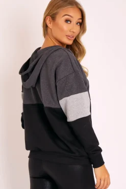 Rebellious Fashion Black Grey Stripe Zip Front Hoodie - Tyra