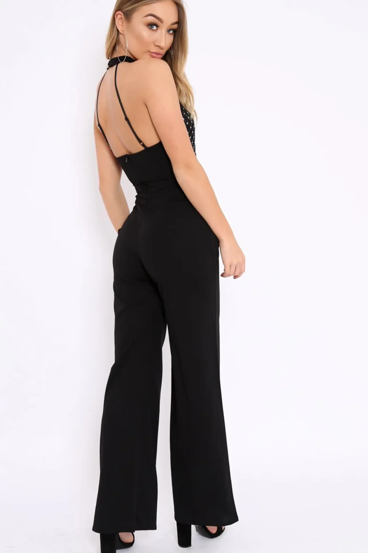 Rebellious Fashion Black Halterneck Cage Design Jumpsuit - Taaliah