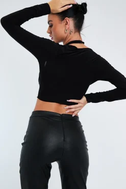Rebellious Fashion Black Halter Neck Cut Out Crop Top - Sno