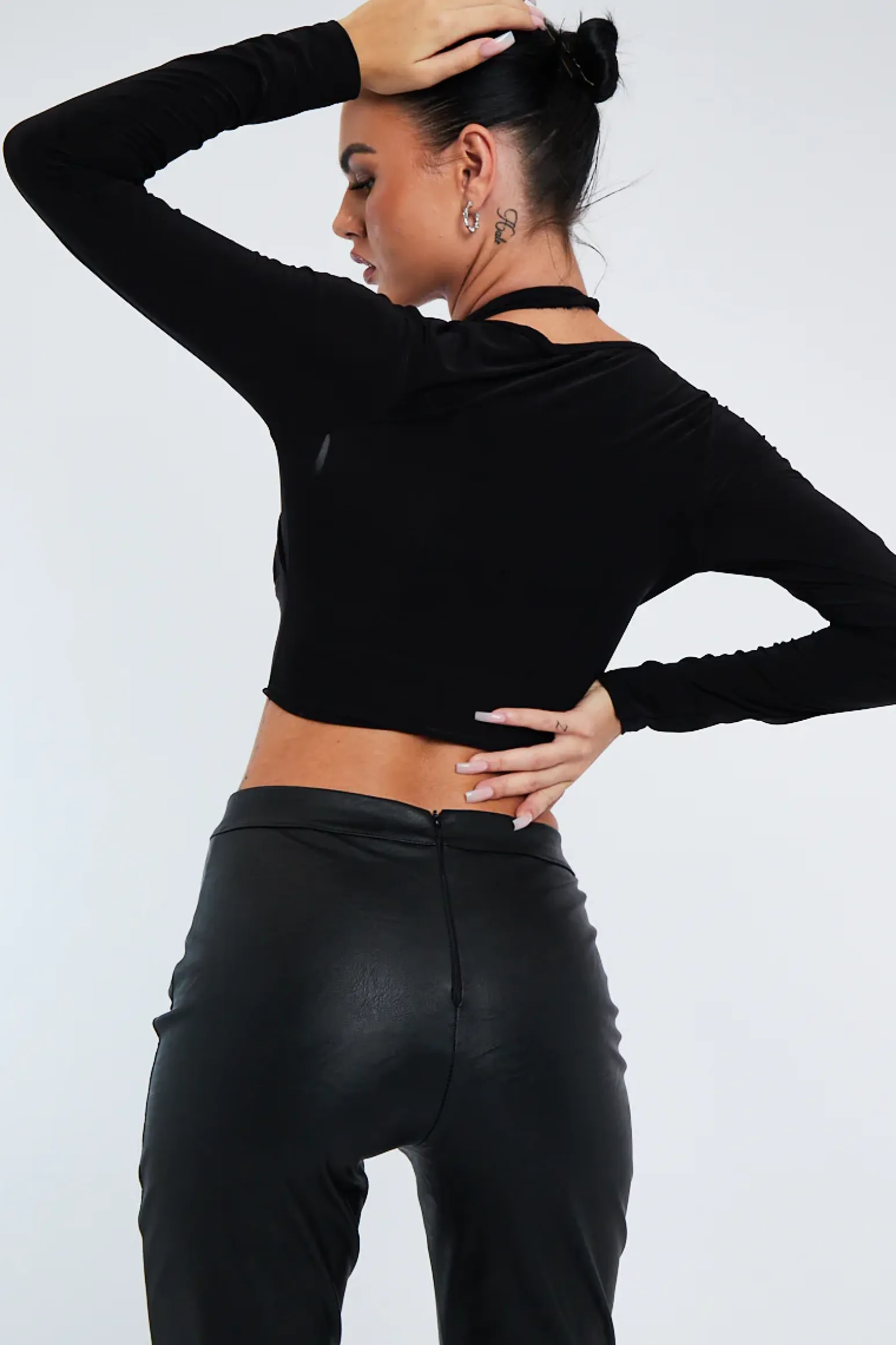 Rebellious Fashion Black Halter Neck Cut Out Crop Top - Sno