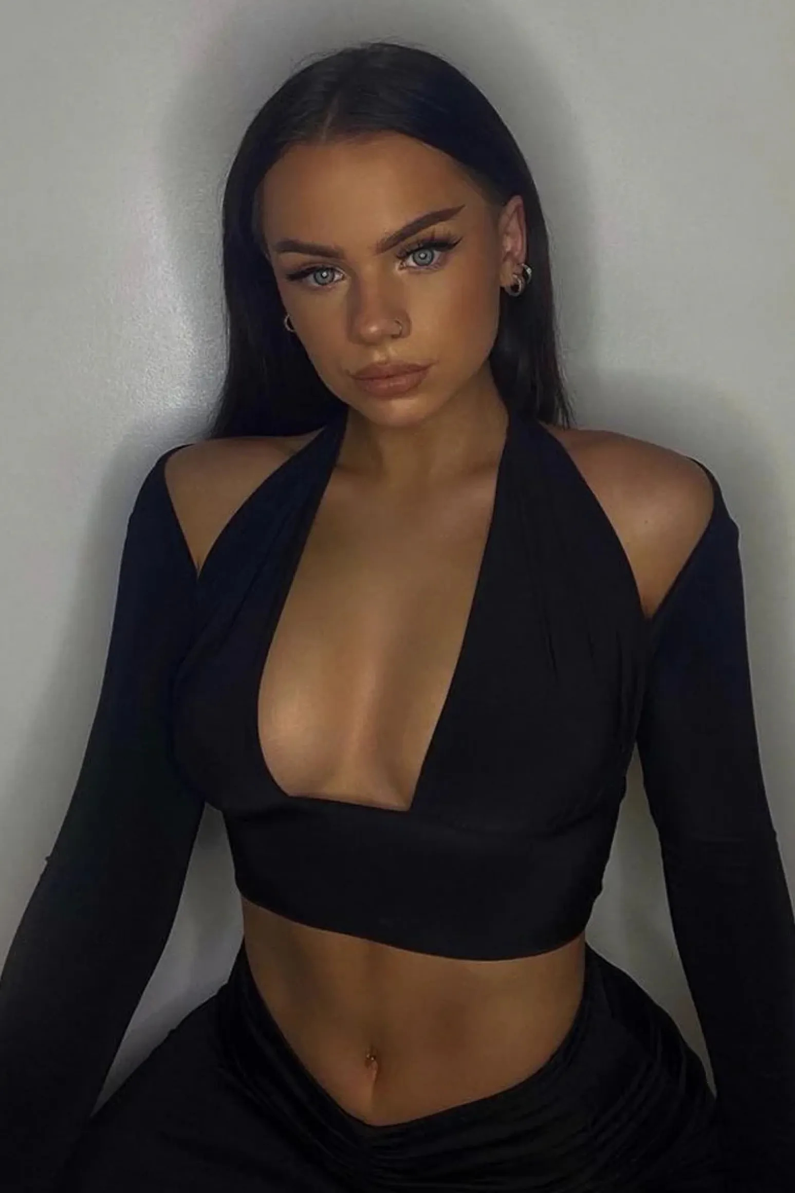 Rebellious Fashion Black Halter Neck Cut Out Crop Top - Sno