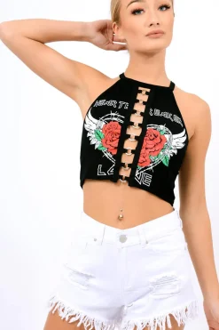 Rebellious Fashion Black Heart Breaker Crop Top - Pheonix