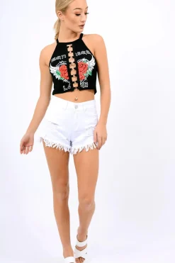Rebellious Fashion Black Heart Breaker Crop Top - Pheonix