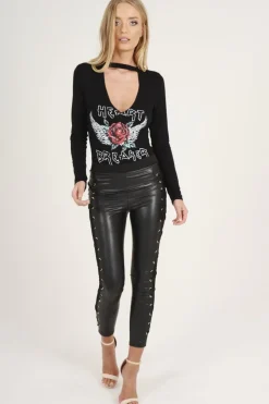 Rebellious Fashion Black Heart Breaker Slogan Bodysuit - Beverly
