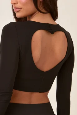 Rebellious Fashion Black Heart Cut Out Back Long Sleeve Top - Annika