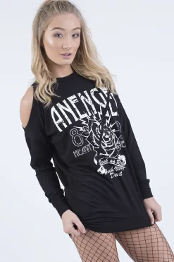 Rebellious Fashion Black Heavy Metal Cold Shoulder Jumper - Neve