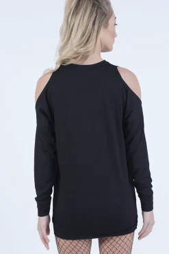Rebellious Fashion Black Heavy Metal Cold Shoulder Jumper - Neve
