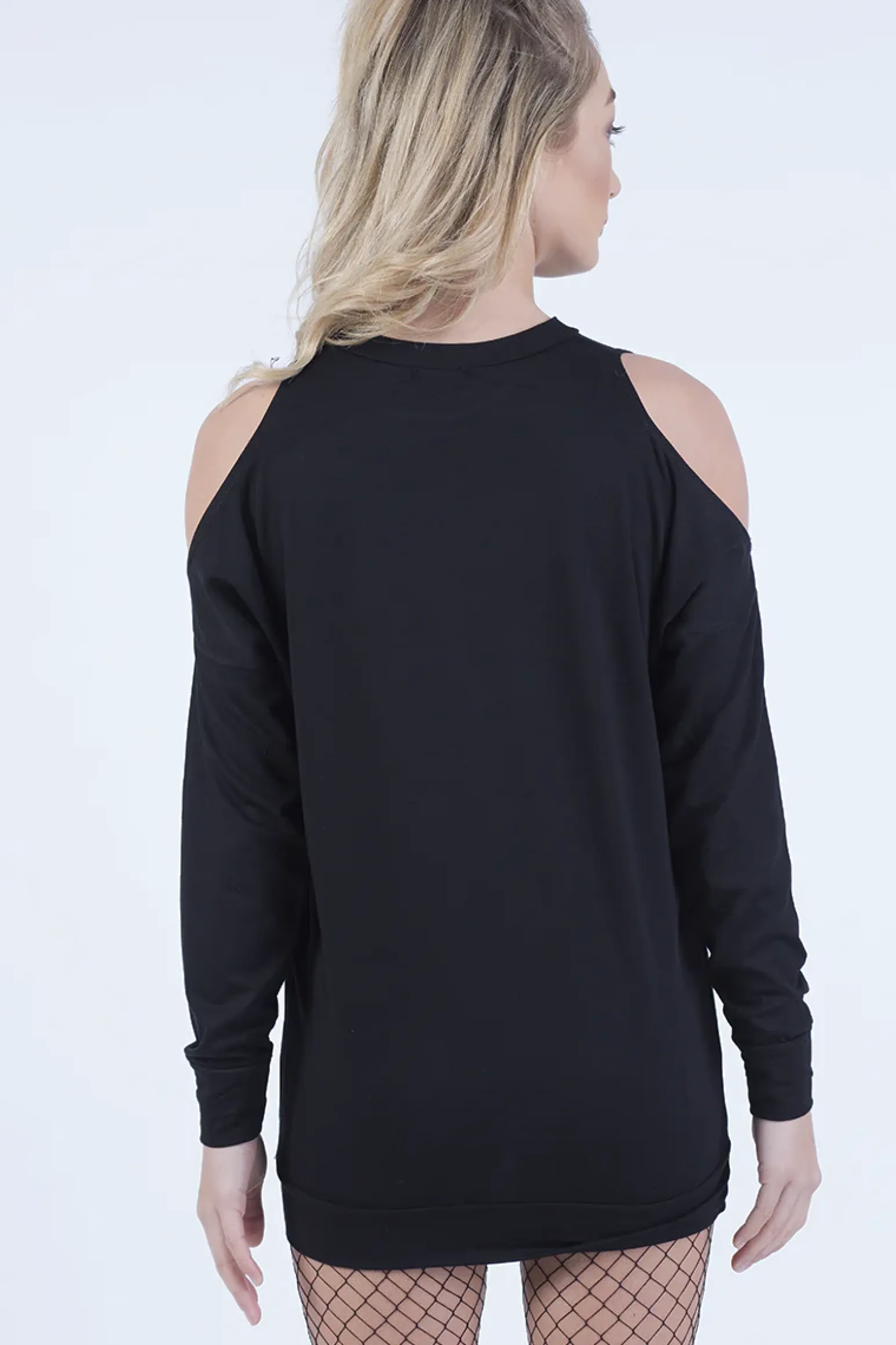 Rebellious Fashion Black Heavy Metal Cold Shoulder Jumper - Neve
