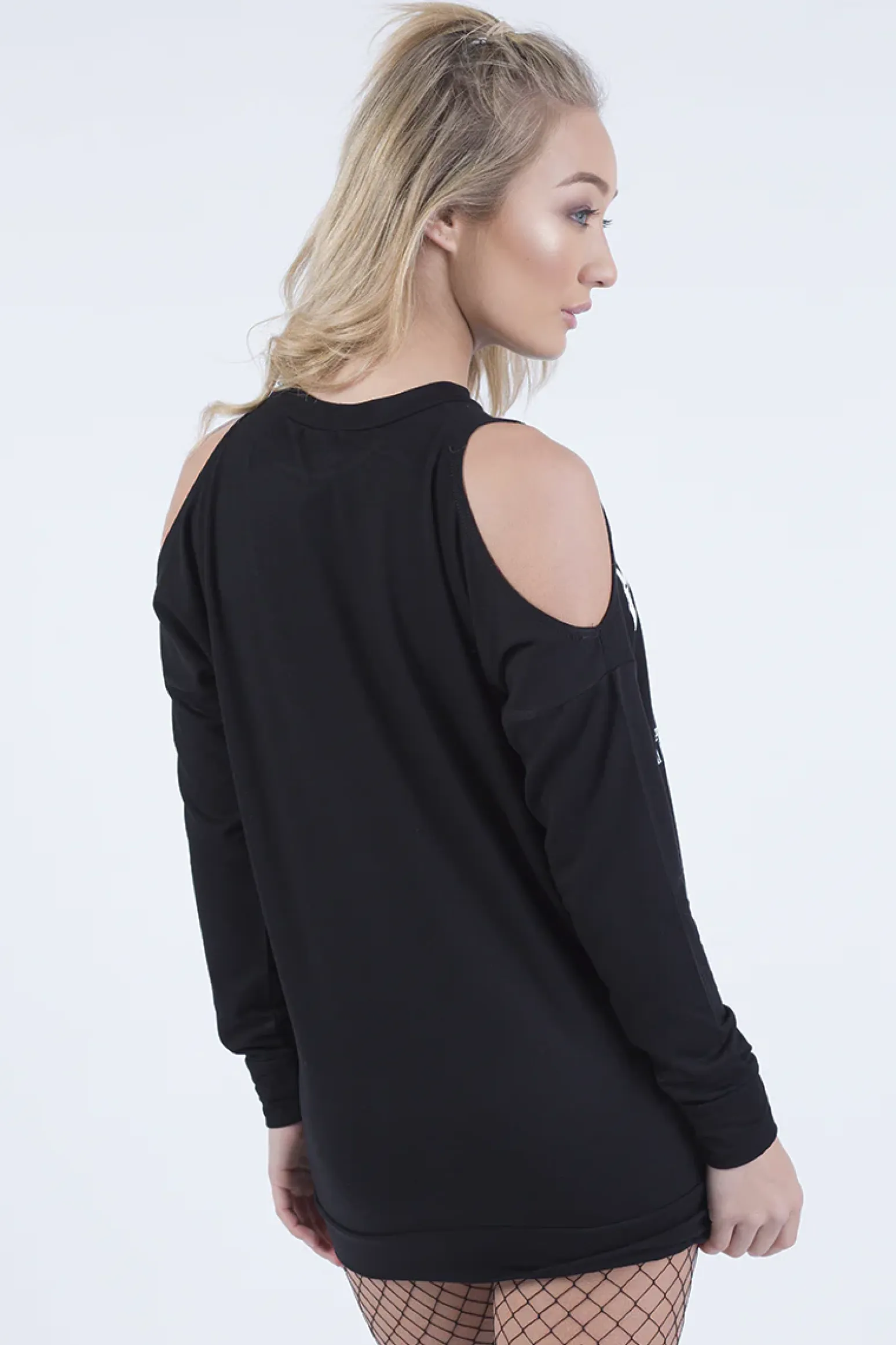 Rebellious Fashion Black Heavy Metal Cold Shoulder Jumper - Neve