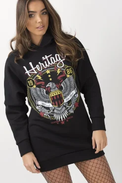 Rebellious Fashion Black 'Heritage' Graphic Print Oversized Hoodie - Violet