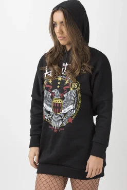 Rebellious Fashion Black 'Heritage' Graphic Print Oversized Hoodie - Violet