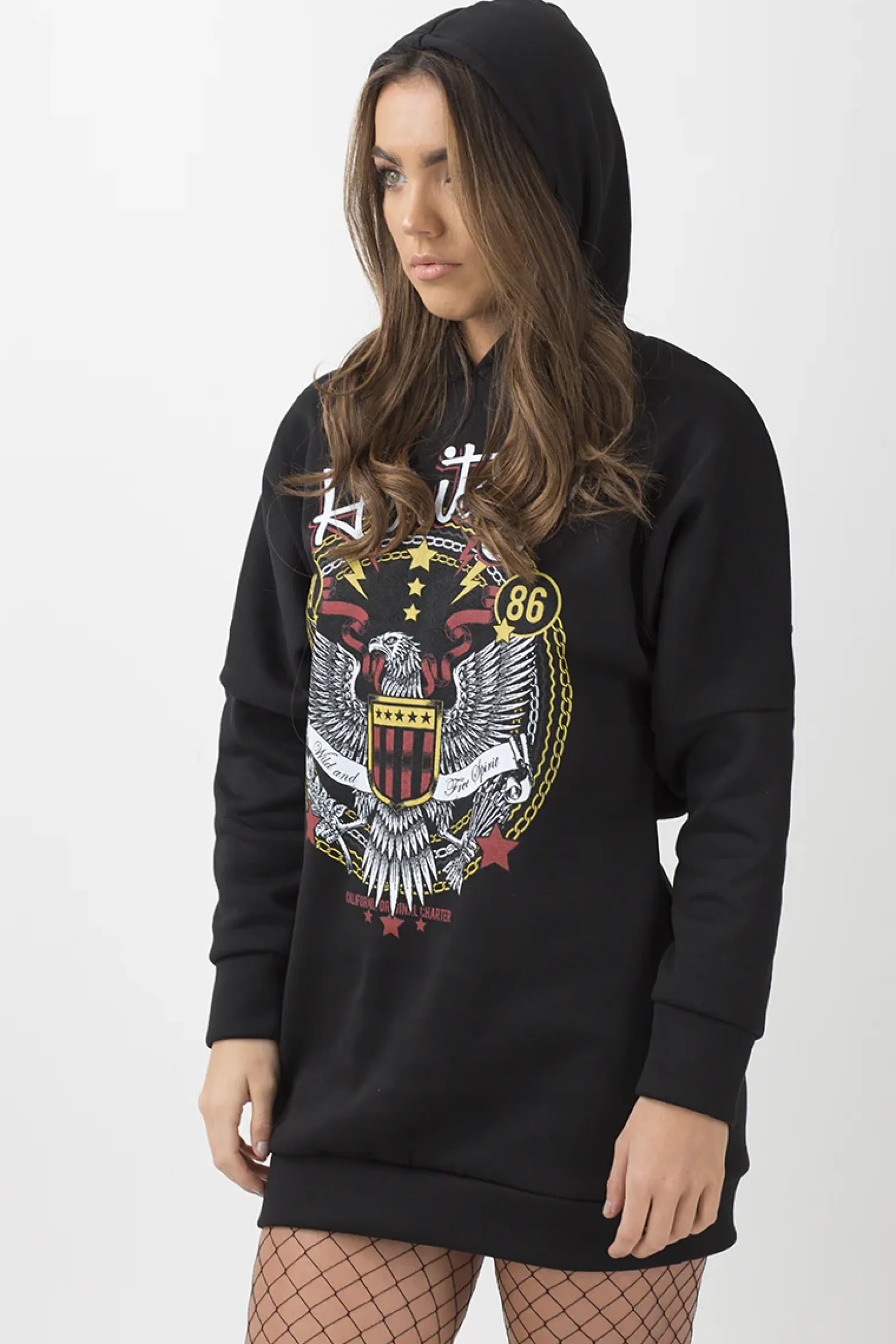 Rebellious Fashion Black 'Heritage' Graphic Print Oversized Hoodie - Violet