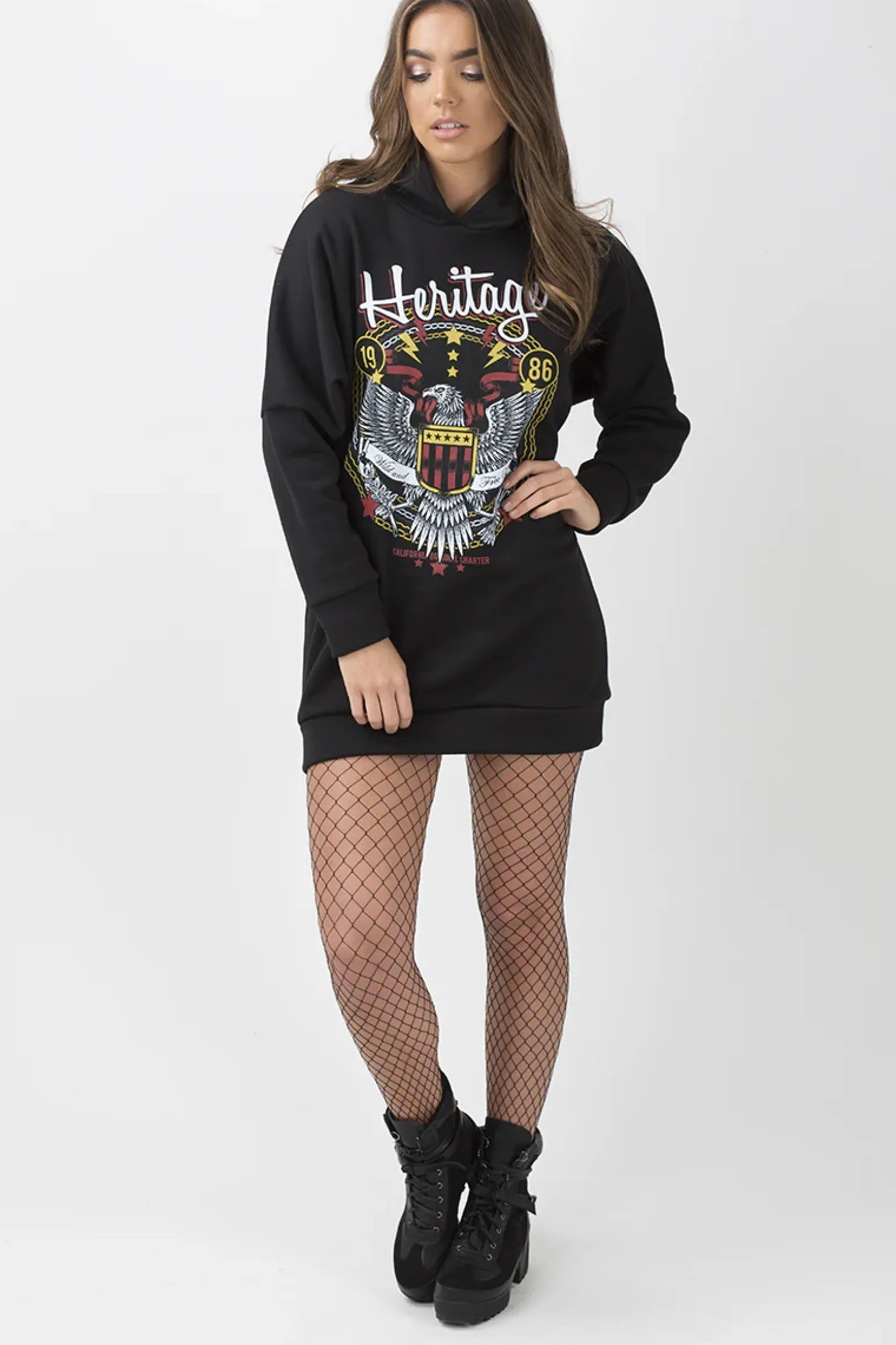 Rebellious Fashion Black 'Heritage' Graphic Print Oversized Hoodie - Violet