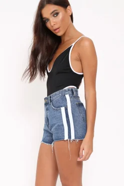 Rebellious Fashion Black High Leg Contrast Trim Swimsuit - Taliya