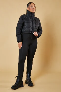 Rebellious Fashion Black High Neck Cropped Puffer Jacket - Mary