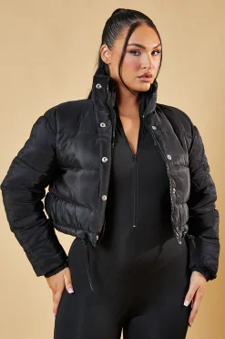 Rebellious Fashion Black High Neck Cropped Puffer Jacket - Mary