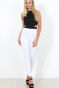 Rebellious Fashion Black High Neck Cut Out Bodysuit - Shelby