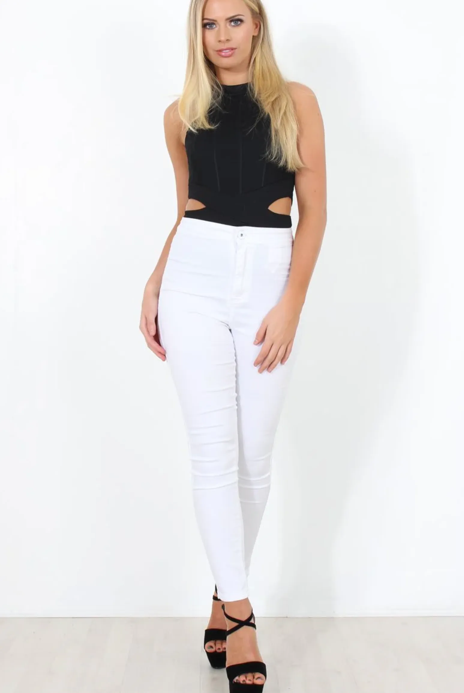 Rebellious Fashion Black High Neck Cut Out Bodysuit - Shelby