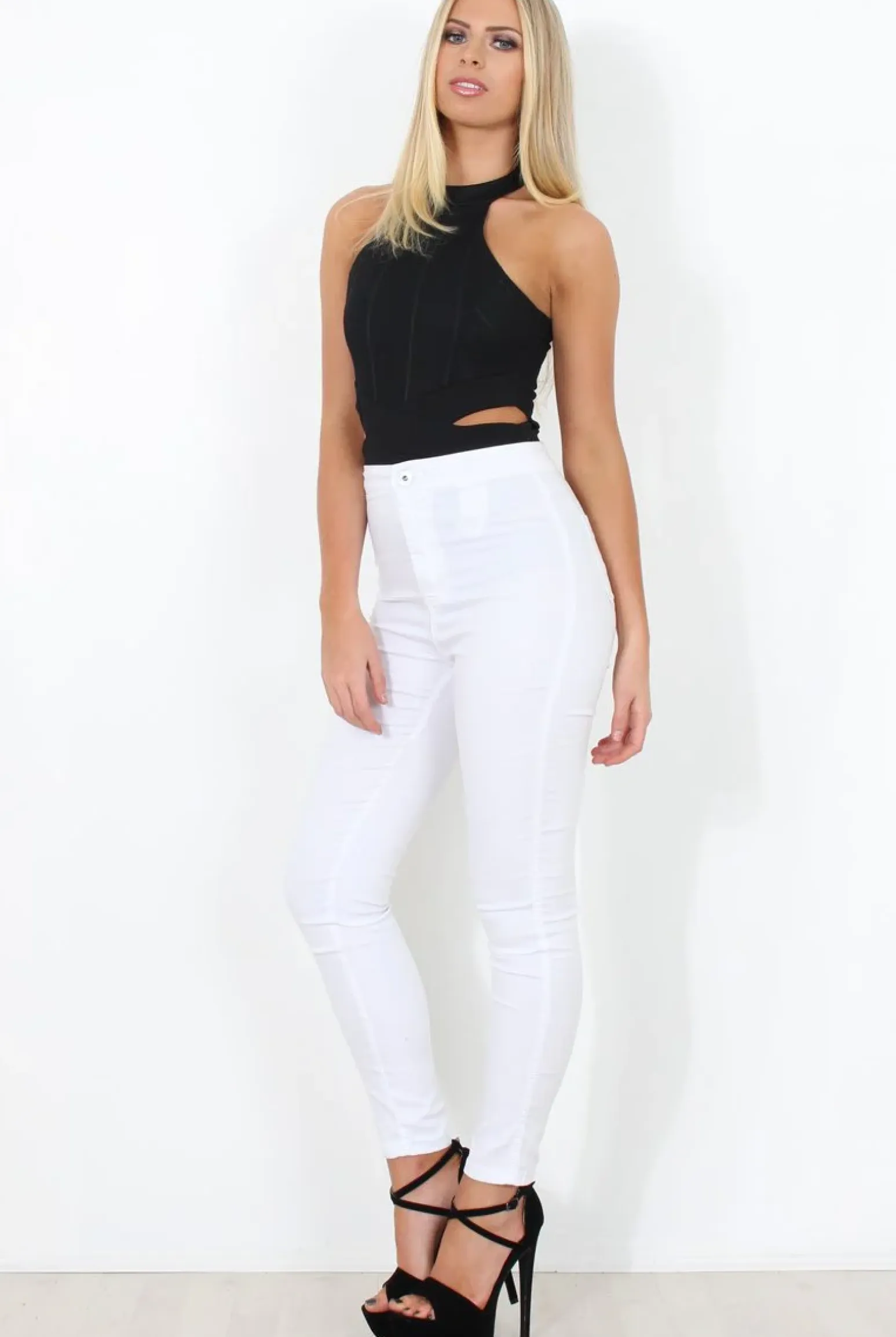 Rebellious Fashion Black High Neck Cut Out Bodysuit - Shelby