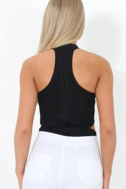 Rebellious Fashion Black High Neck Cut Out Bodysuit - Shelby