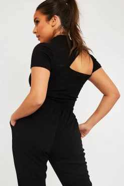 Rebellious Fashion Black High Neck Cut Out Crop Top - Reita