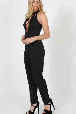 Rebellious Fashion Black High Neck Jumpsuit - Adrianna