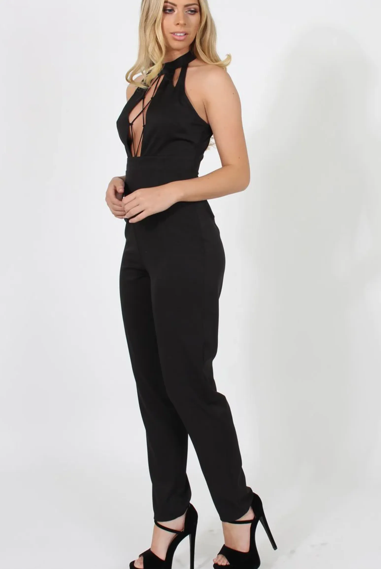 Rebellious Fashion Black High Neck Jumpsuit - Adrianna