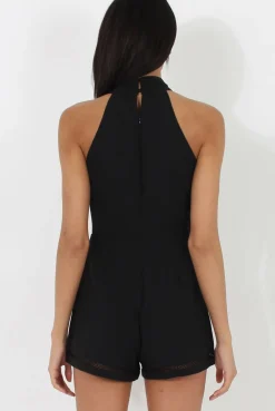 Rebellious Fashion Black High Neck Keyhole Playsuit - Nori