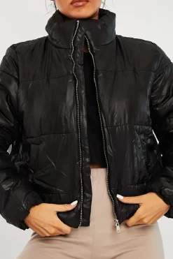 Rebellious Fashion Black High Neck Puffer Coat - Docie