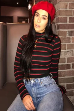 Rebellious Fashion Black High Neck Stripe Crop Top - Londyn
