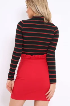 Rebellious Fashion Black High Neck Stripe Crop Top - Londyn