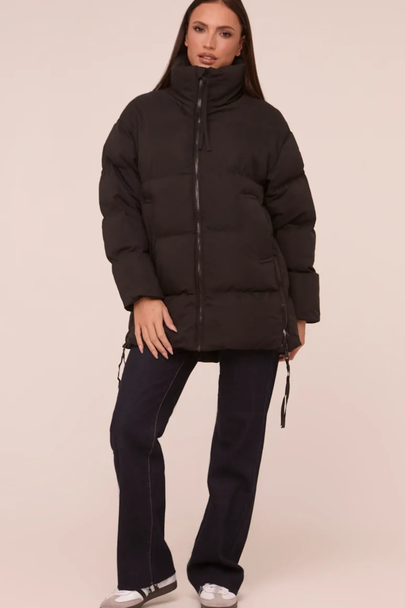 Rebellious Fashion Black High Neck Zip Fastening Puffer Jacket - Camelia