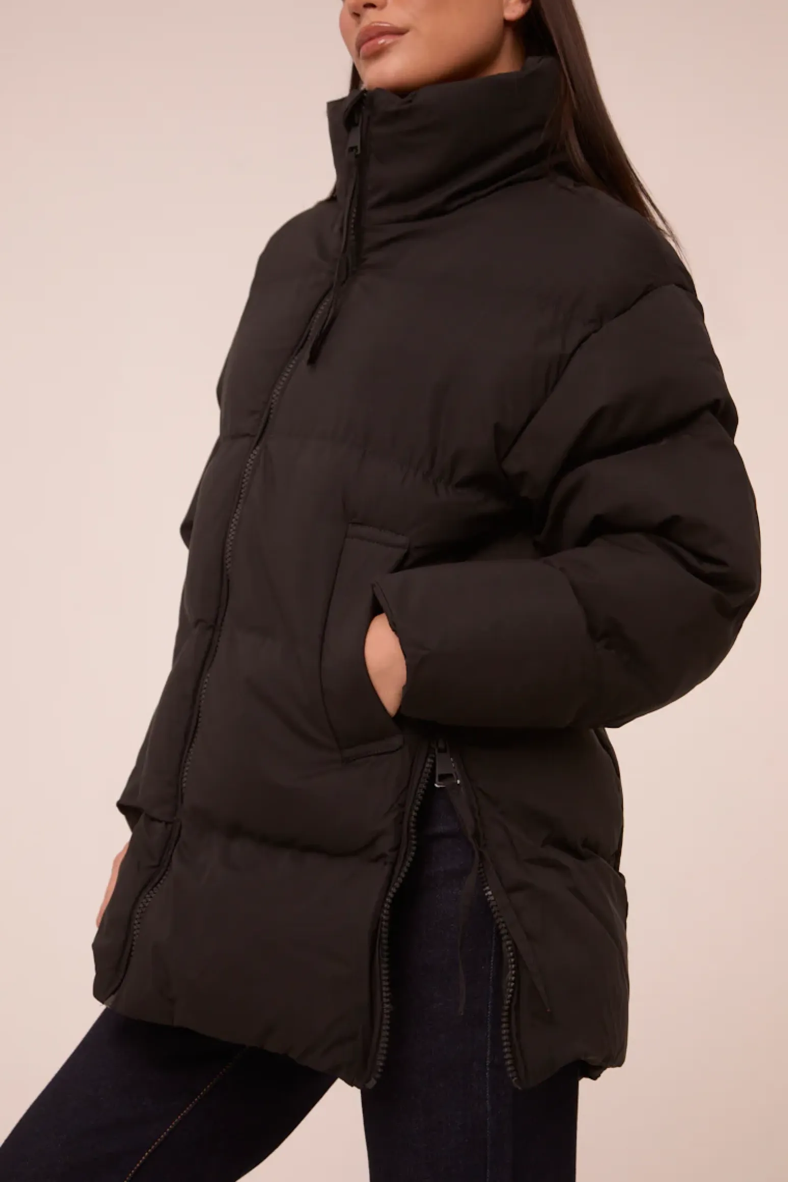 Rebellious Fashion Black High Neck Zip Fastening Puffer Jacket - Camelia