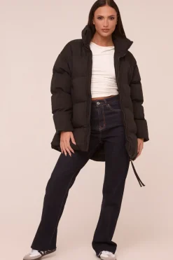 Rebellious Fashion Black High Neck Zip Fastening Puffer Jacket - Camelia