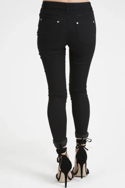 Rebellious Fashion Black High Rise Embroidered Skinny Jeans - Lorna