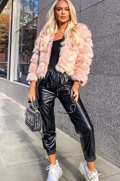Rebellious Fashion Black High Shine Drawstring Waist Joggers - Faye