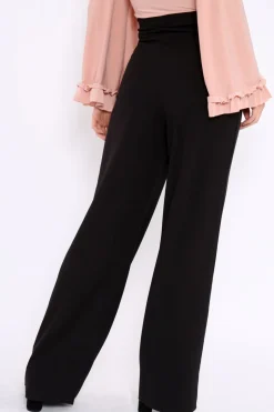 Rebellious Fashion Black High Waist Button Front Wide Leg Trousers - Juna
