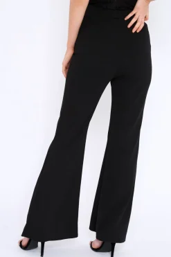 Rebellious Fashion Black High Waist Button Front Flare Trousers - Raye