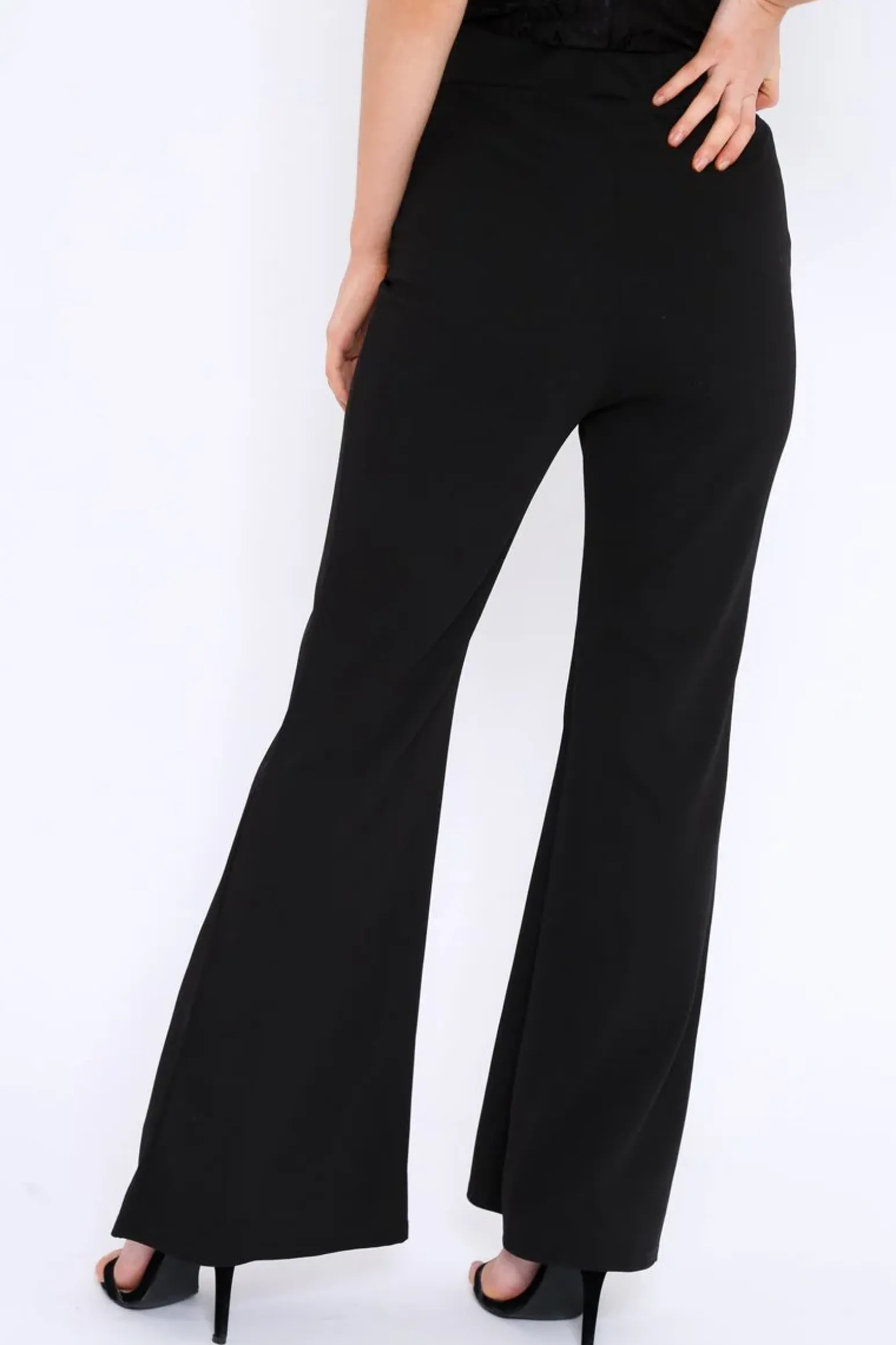 Rebellious Fashion Black High Waist Button Front Flare Trousers - Raye