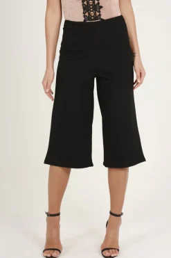 Rebellious Fashion Black High Waisted Cropped Culottes - Tola