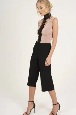 Rebellious Fashion Black High Waisted Cropped Culottes - Tola