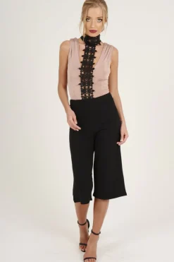 Rebellious Fashion Black High Waisted Cropped Culottes - Tola